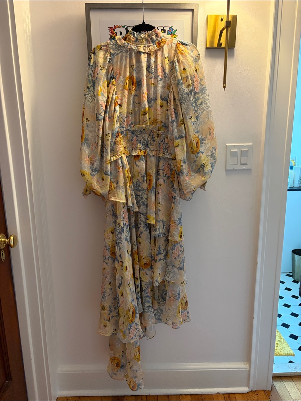 Elliatt Yellow & Blue Floral Ruffle Maxi Dress